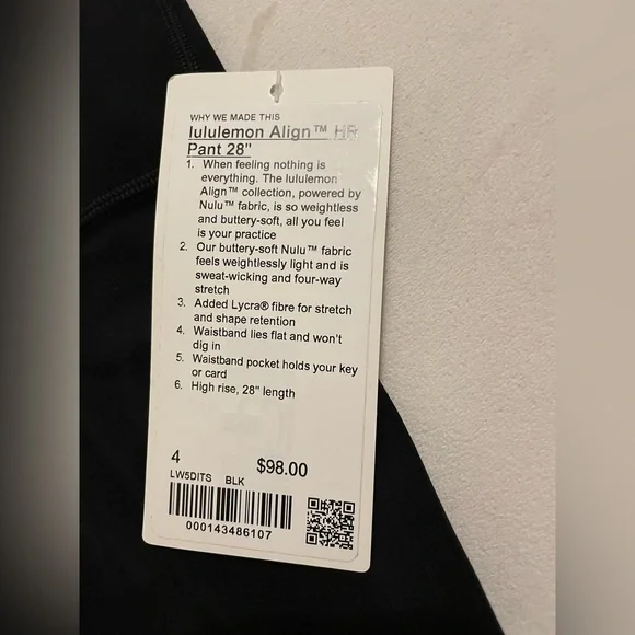 NWT Lululemon Align High Rise Pants leggings 28” in Black Size 4 - Picture 5 of 8